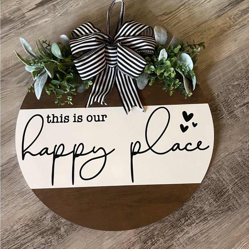 Wreathe Round : 'This Is Our Happy Place' Wall Decor - Black & White